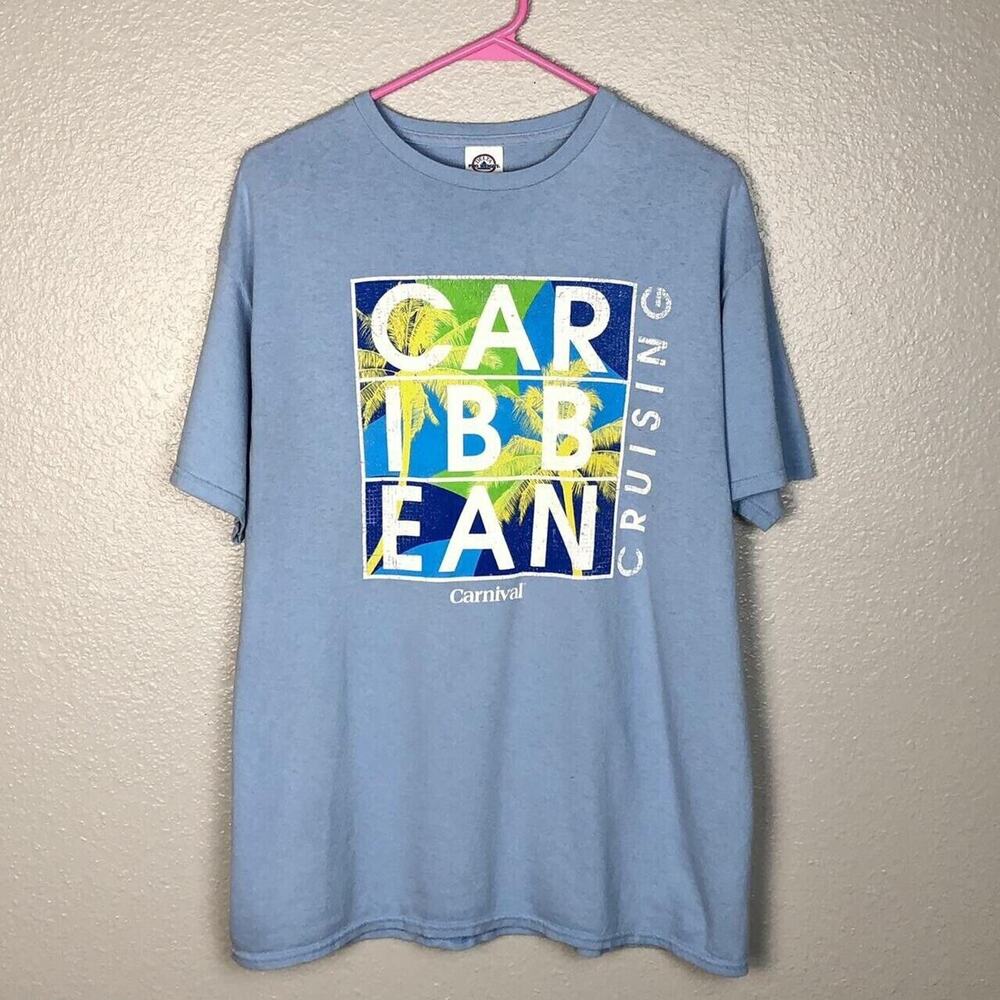 Delta Pro Weight Size Large Carnival Caribbean Cruising Graphic Short Sleeve Tee